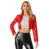 YiZYiF Womens Patent Leather Lapel Jacket Long Sleeve Cropped Moto Biker Coat Music Festival Tops Outerwear Red XL