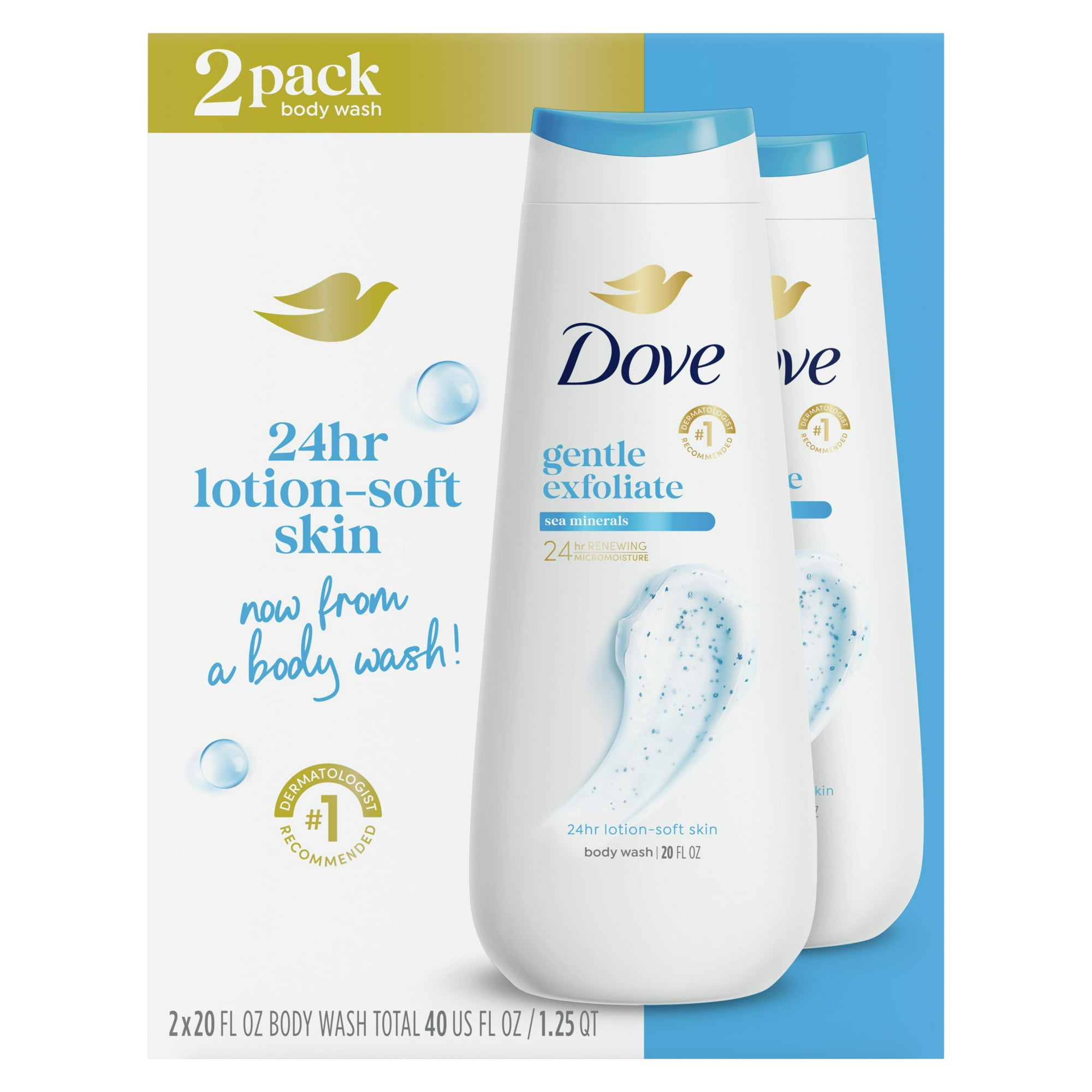 Dove Body Wash Gentle Exfoliating Cleanser, 20 oz, 2 Count
