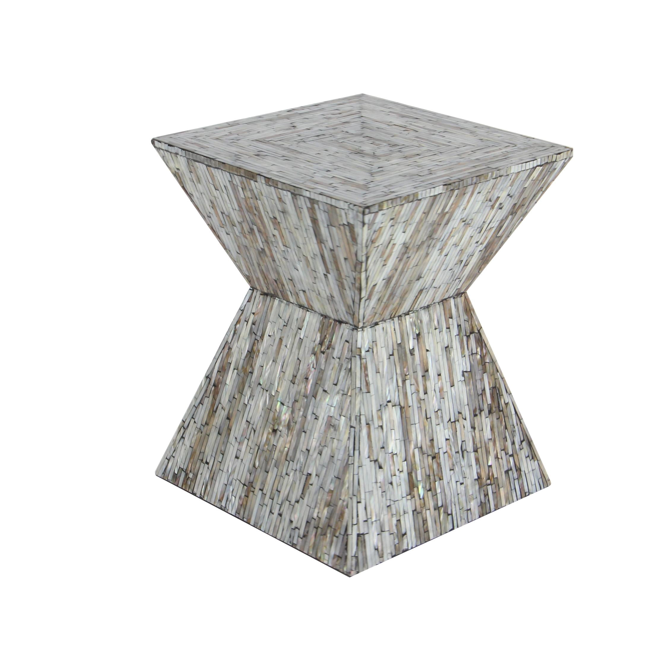 DecMode Contemporary Mothter of Pearl Hourglass Mosaic Patterned Accent Table, 16"W x 19"H with Multicolor Finish