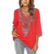 thumbnail image 1 of Women's Summer Boho Embroidery Mexican Bohemian Tops V Neck 3/4 Sleeve Causal Loose Shirt Blouse Tun, 1 of 5