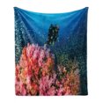 thumbnail image 1 of Diver Soft Flannel Fleece Throw Blanket, Picturesque of a Tropical Coral Reef Setting in the Ocean Small Sea Creatures, Cozy Plush for Indoor and Outdoor Use, 70" x 90", Multicolor, by Ambesonne, 1 of 6