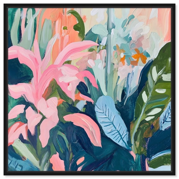 Art Remedy Bright Tropical Art Canvas, 12" x 12", Black Frame, Leafy Lush II