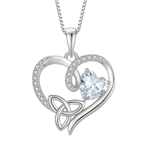 Inpasne Celtic Knot Necklace 925 Sterling Silver Love Heart Trinity Knot Pendant Irish Good Luck Necklace April Birthstone Jewelry for Women
