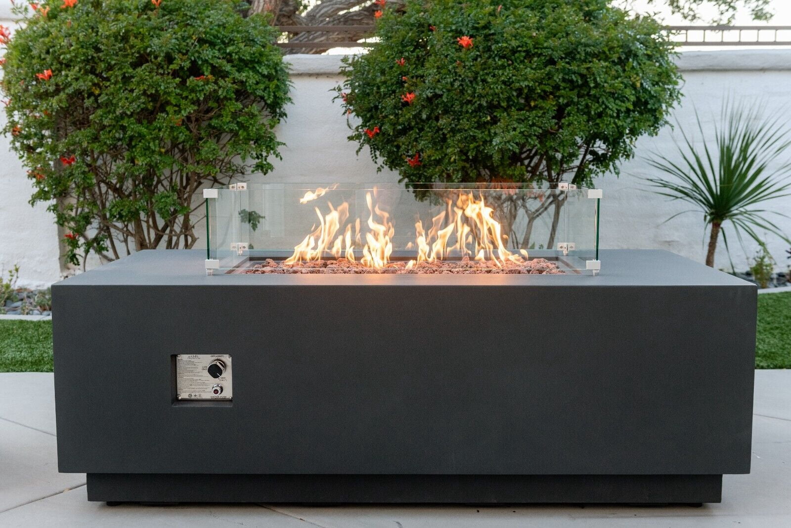 AMS Fireplace Creations 66" Dark Gray Sedona Fire Pit Table w/ Pullout Propane Tank Drawer