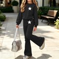 thumbnail image 5 of FSYBOA Girls Outfit Set, Casual Two Piece Crew Neck Long Sleeve Graphic Tops and Flare Leg Pants Black Size 13-14T, 5 of 9