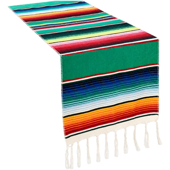 Multicolor Mexican Serape Table Runner, 47.2 x 70.9 in / 120 x 180 cm Large Rectangular Fringe Cotton Tablecloth for Dining Decor, Picnic Blanket, Wedding & Fiesta Party Decorations