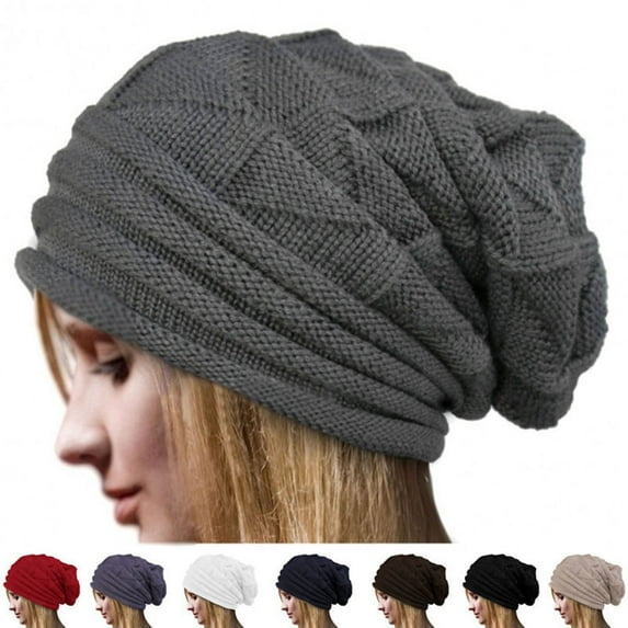 harmtty Knitted Hat Pleated Slouchy Baggy Solid Color Stretchy Cold Resistant Woolen Yarn Autumn Winter Women Beanie Skull Cap for Outdoor,White