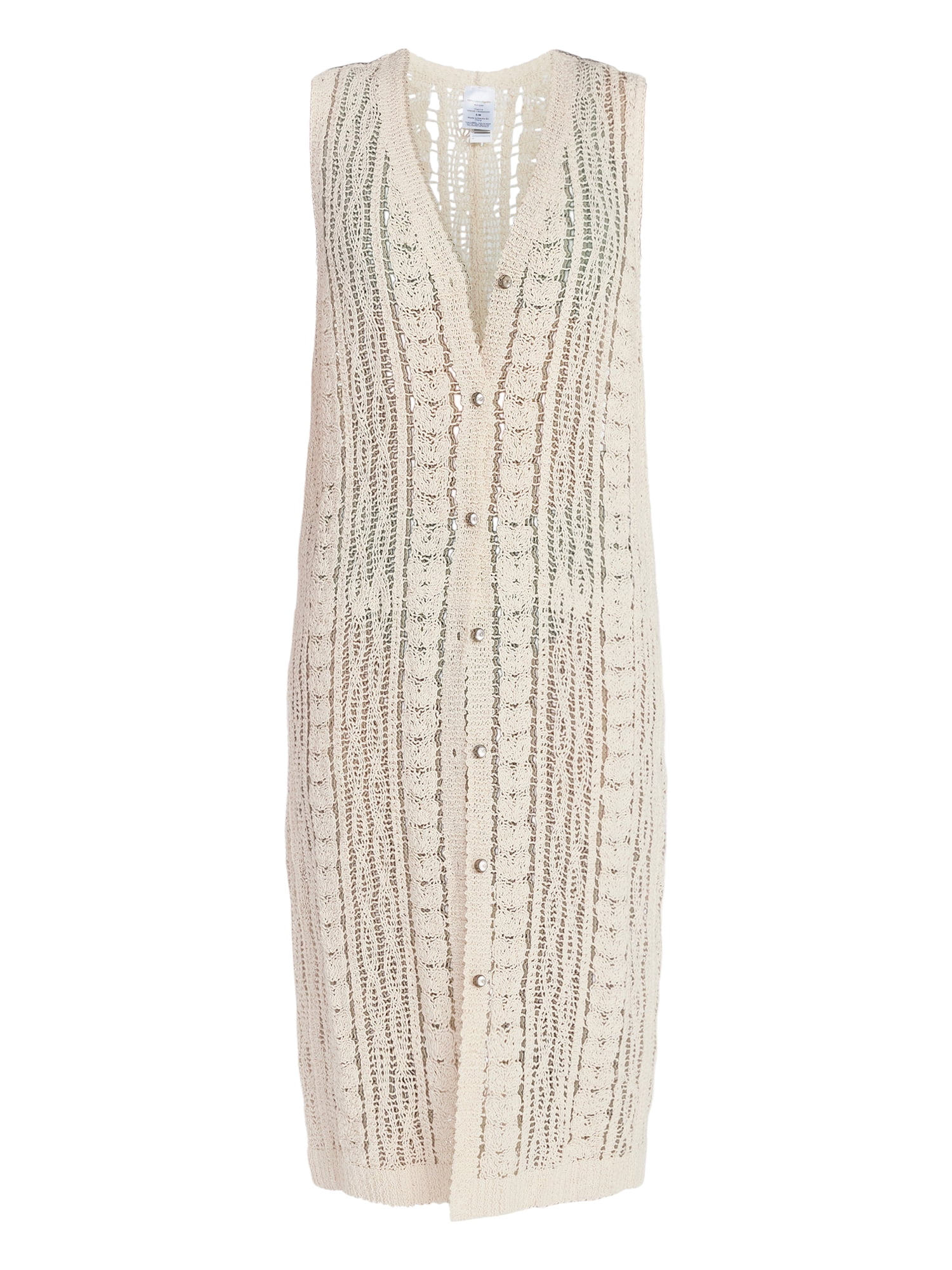 Time and Tru Women's Crochet Button Down Coverup, Size L/XL, Ivory