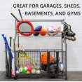 thumbnail image 3 of RaxGo Garage Sports Organizer, Ball Storage Rack, Equipment Storage System for Balls, Bats, Rackets, Helmets, Toy's & Other Sports Gear, Heavy-Duty Steel, Hanging Hooks & Adjustable Support Feet, 3 of 7