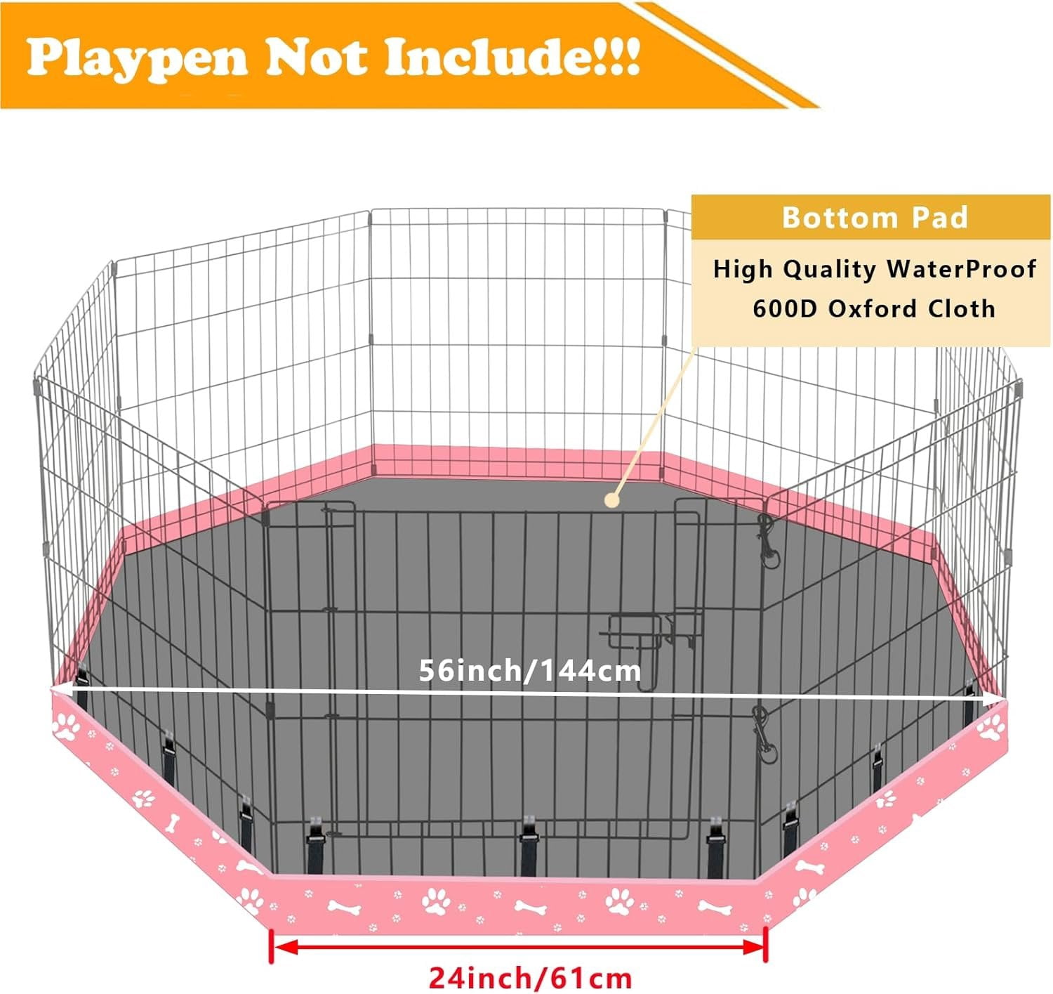 Playpen Bottom Pad Fits for 24 Inch 8 Panels Regular Octagon Metal Exercise Pet Playpen,  Crate Pad Puppy Playpen Pad. (Note: Playpen Not Included) -