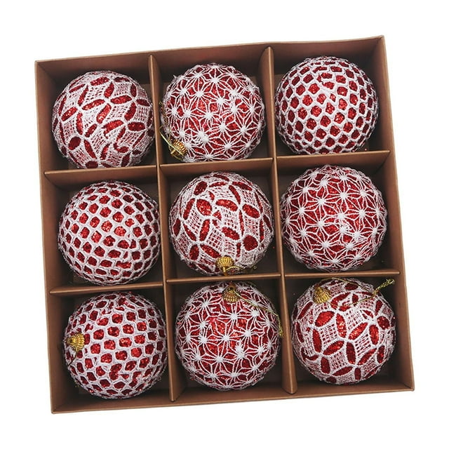 9 Piezas de Adornos de Bolas de Navidad, Diseño de Escena de Bolas de Navidad, Regalos de Fiesta, Decoraciones para árboles de Navidad para Celebracio Rojo