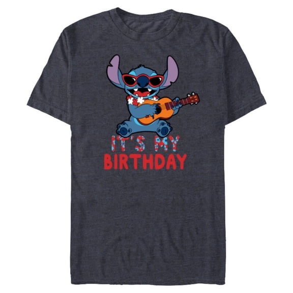 Disney Lilo & Stitch Tropical Party It’s My Birthday - Short Sleeve Blended T-Shirt for Adults - Customized-Navy Heather