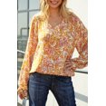 thumbnail image 1 of ABPHQTO Blusa de mujer floral con escote en V dividido amarillo, 1 of 5