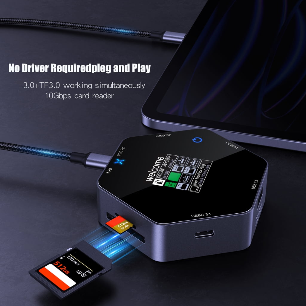 AOOOWER 8 Port USB C Adapter with 4K@60Hz and Fast PD Charging for Travel Office