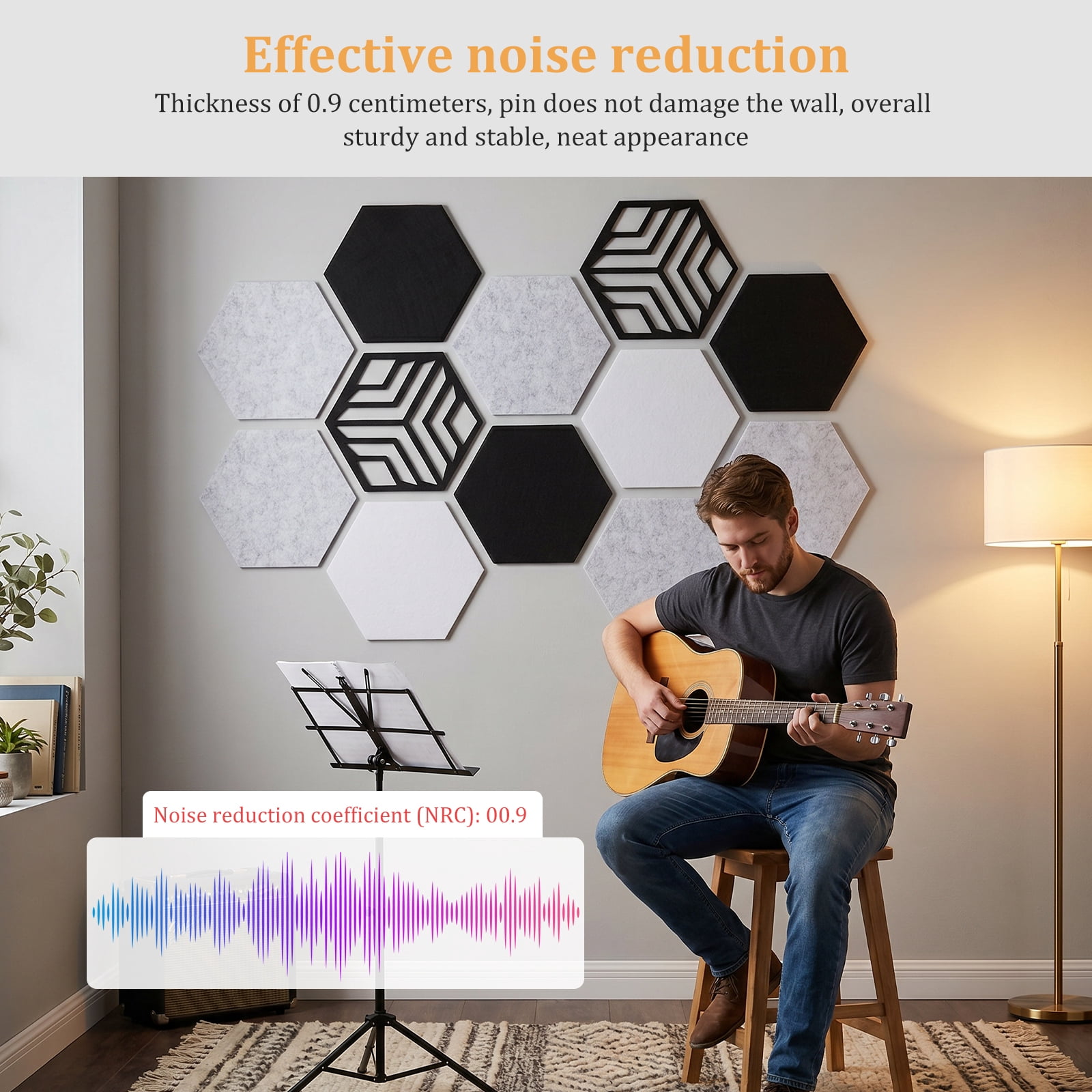 12 Pack Self-Adhesive Acoustic Panels 12" X 10" X 0.4" Flame Resistant, Absorb Noise and Eliminate Echoes for Office,Classrooms & Home Pin Board Felt Board
