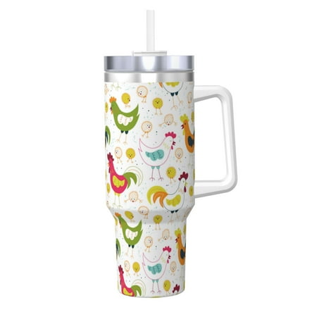 

Salouo Chickens A for 40oz Water Bottle with Handle & Flip Straw - Stainless Steel Vacuum Insulated Tumbler-Reusable Travel Coffee Mug- Gifts for Women & Men
