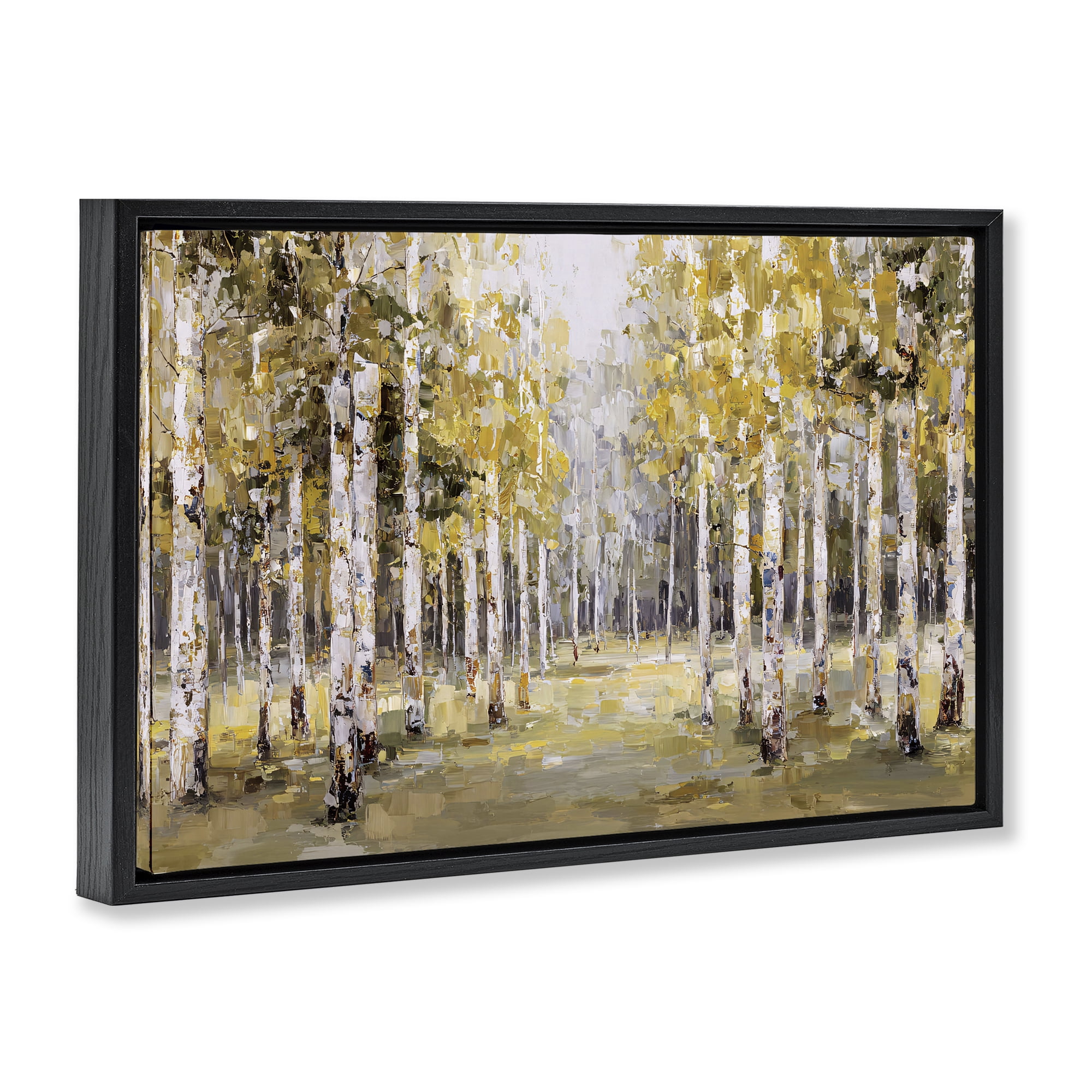 Stupell Industries Impressionist Birch Trees & Fall Leaves Black Framed Floater Canvas Wall Art, design by Jacky Ngan