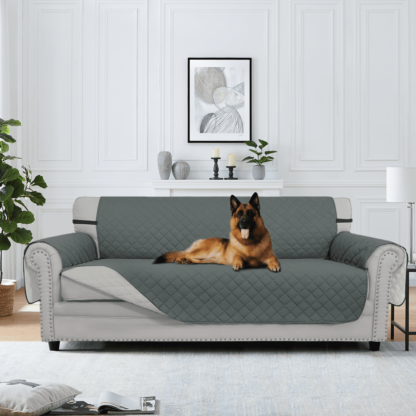 GPED Reversible Sofa Cover, Water Resistant Couch Cover with Elastic Straps, Triple-Layer Durability Couch Covers For Dogs, Kids, Machine Washable & Dry Clean Furniture Protector for Pets, Sofa