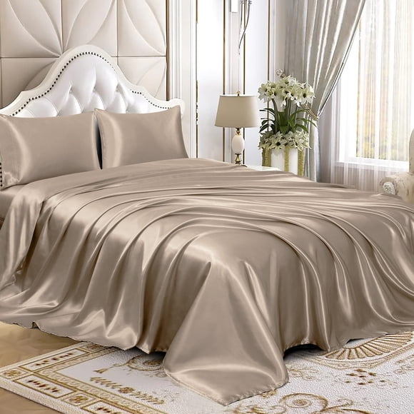 Juego de sábanas satinadas Homiest Luxury, ropa de cama de satén sedoso, tamaño king taupe