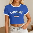 thumbnail image 2 of LINGLANG Cabo Verde Crop Top for Women Cape Verde Flag Letter Printed Short Sleeve T-Shirt Casual Crewneck Slim Fit Tee Summer Outfits, 2 of 4