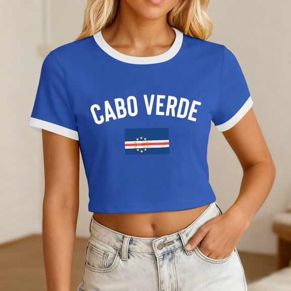 Trendfront Womens Y2K Cute Crop Top CABO VERDE Letter Print Graphic Icon Baby Tee Summer Trendy Casual 90s Fashion Color Block Crewneck Short Sleeve T Shirt