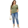 thumbnail image 3 of DARING DIVA Women's Plus Deep V Neck Short Sleeve Casual Blouse 4X Grass Green, 3 of 6