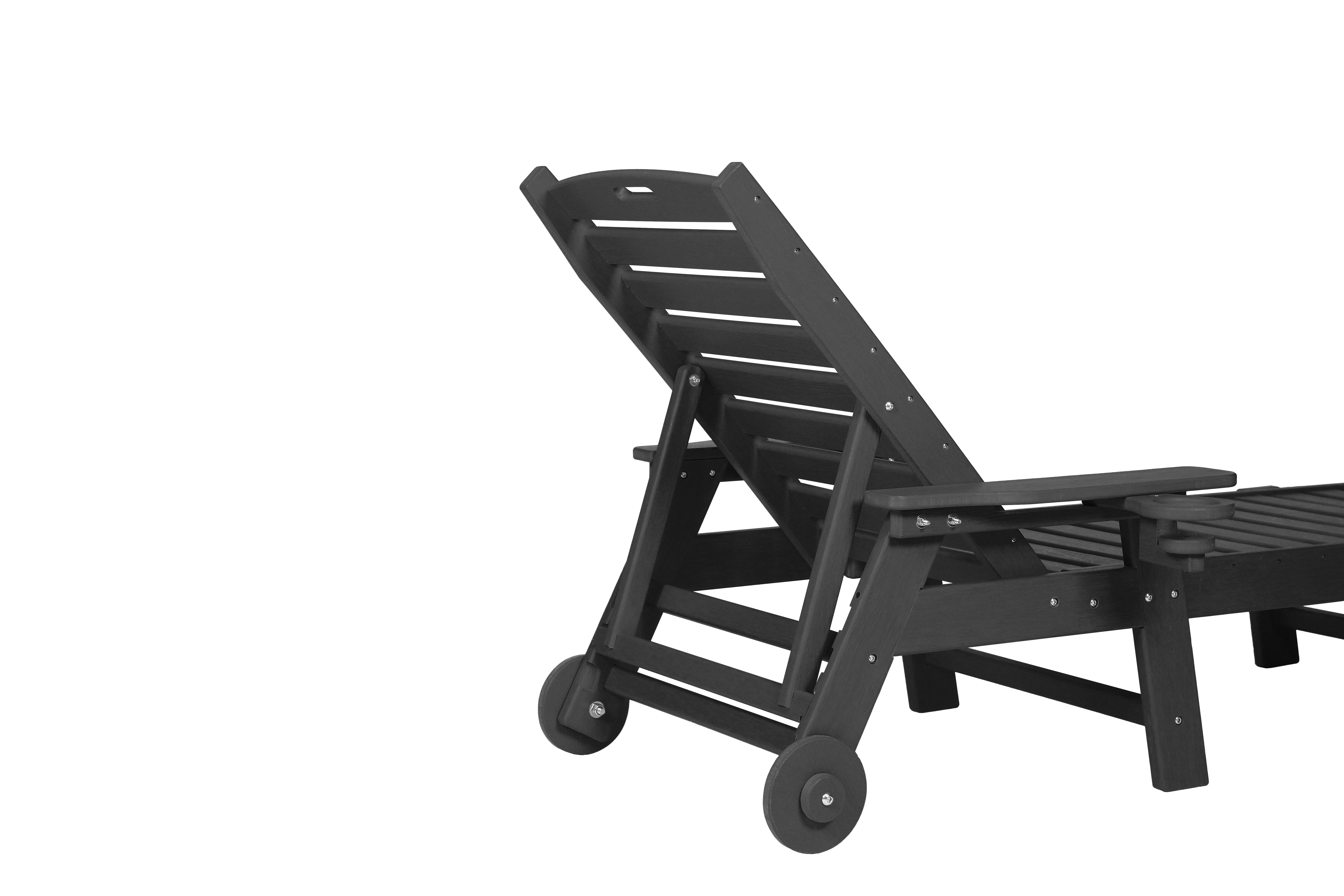 3 Piece Lounge Chair Set, 5 Position Adjustable Oversized Chaise Lounge with Side Table for Patio Poolside, Black