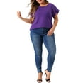 thumbnail image 3 of DARING DIVA Women's Plus Lace Panel Elegant Short Sleeve Top 1X Purple, 3 of 6