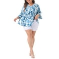 thumbnail image 2 of Agnes Orinda Women's Plus Size Valentines Day Floral Blouses V Neck Ruffle 3/4 Sleeves Babydoll Peplum Tops 3X Blue, 2 of 6
