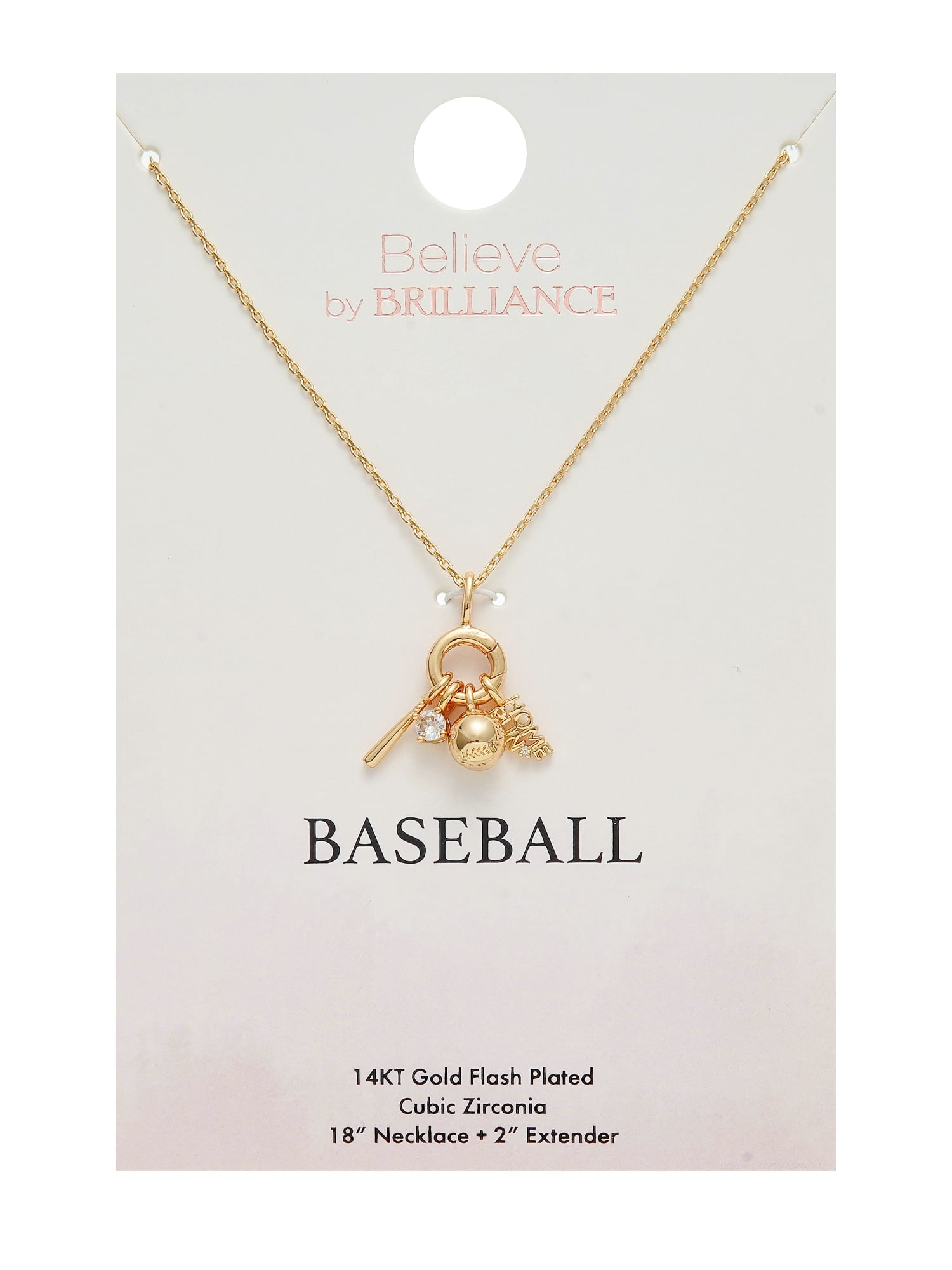 Believe by Brilliance Baseball Removable Charms Necklace in 14KT