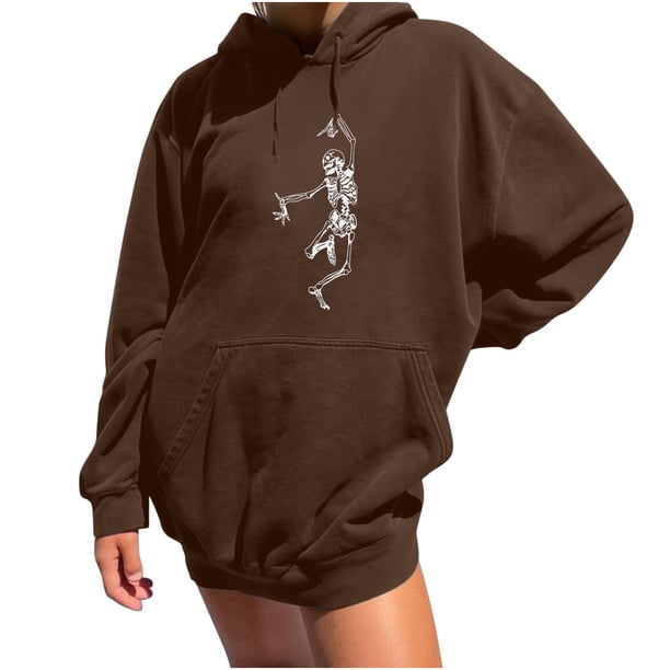 Sudadera estampada con capucha retro de manga larga suelta divertida vintage para mujer con mangas caídas en los hombros Pompotops gfhjh7146