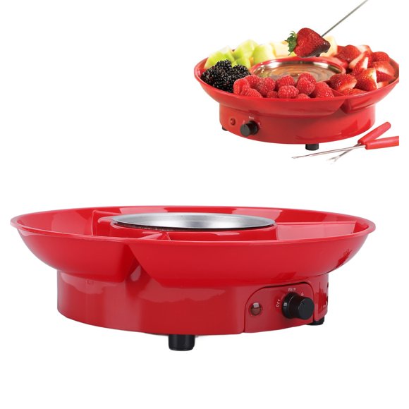 Ensemble de Luxe pour Fondue Électrique, Plateau de Service Amovible pour Chocolat et Fromage avec Fourchettes à Trempette, Ensemble de Fondue au Fromage, Chauffe-Beurre, Marmite à Fondue Familiale pour Tapas