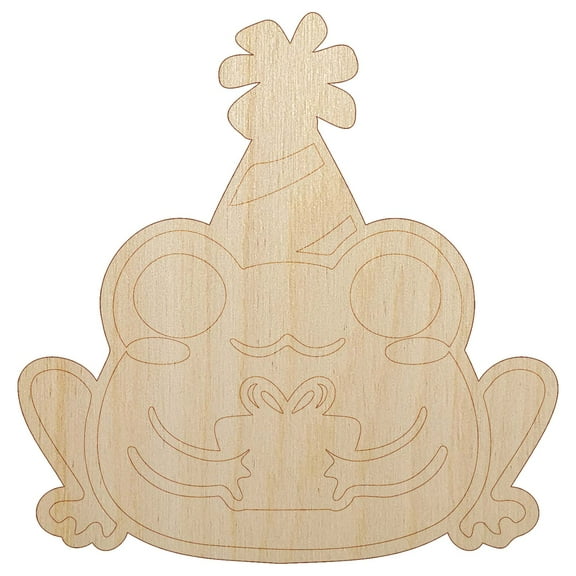 Delightful Kawaii Chibi Birthday Frog Toad Holding Gift Wood Shape Unfinished Piece Cutout Craft DIY Projects - 4.70 Inch Size - 1/8 Inch Thick