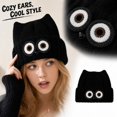 thumbnail image 5 of Women's Owl Ear Knit Beanie Hat Cute Animal Face Winter Warm Knitted Cap Fuzzy Lined Ski Hat for Fall Winter, 5 of 5