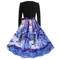 thumbnail image 4 of Fridja Noël Femmes Manches Longues V-Cou Impression Robe Vintage Partie Robe, 4 of 9