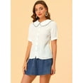 thumbnail image 2 of DARING DIVA Women's Peter Pan Collar Ruffled Trim Gingham Shirts Blouse XS White, 2 of 6