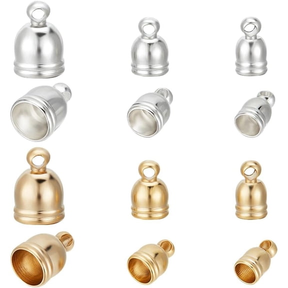 1 Box 36Pcs Cord End Caps 24K Gold & Sterling Silver Plated 2 Colors Barrel End Caps Leather Cord Ends Connectors with Hole for DIY Bracelet Necklace Crafts Jewelry Making