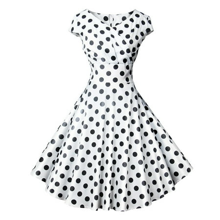 

BDFZL Dresses for Women 2022 Women s Summer Fashion Short Sleeve V Neck Vintage Print Party Swing Corset Polka Dots Ress White XXL-