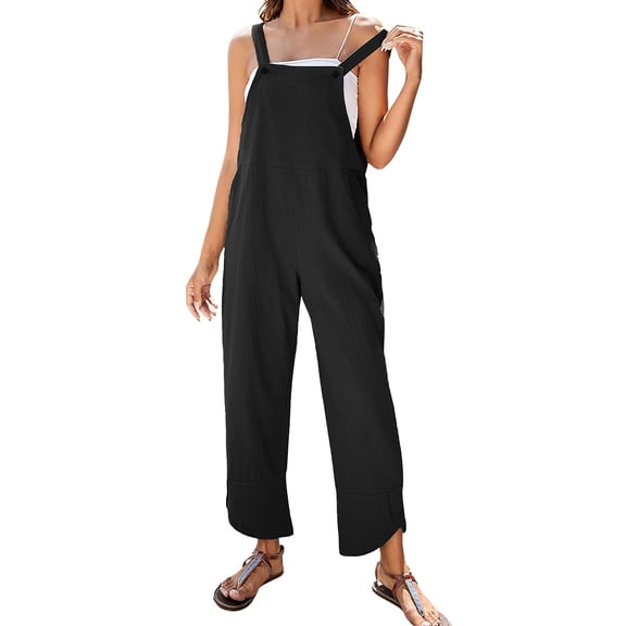 SRZYMJ Women's Plus Size Sleeveless Denim Bib Overalls Capri Length Casual Jumpsuit with Convenient Side Pockets for Everyday Comfort