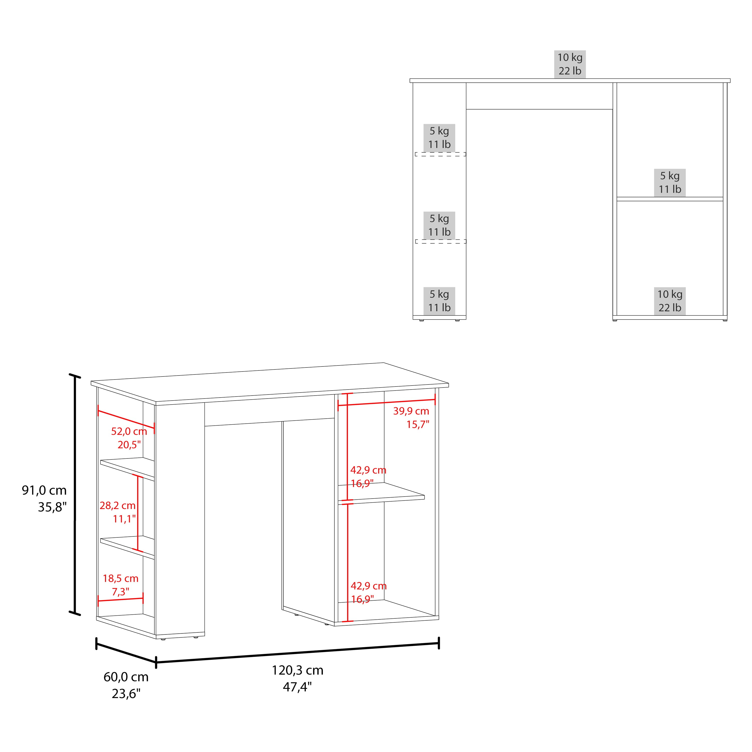 Allen 47" Wide Kitchen Island with One Cabinet and Five Shelves, Multifunctional Bar