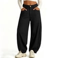 thumbnail image 6 of Women's High Waist Baggy Barrel Pants Relaxed Curved Leg Trousers Loose Stitch Detail Casual Streetwear Trousers with Pockets Black, 6 of 7
