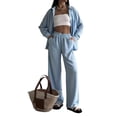thumbnail image 2 of Conjuntos Casuales de Mujer para Estar en Casa, Camisas de Larga con Botones y Pantalones de Pierna , Chándal Azul S, 2 of 9