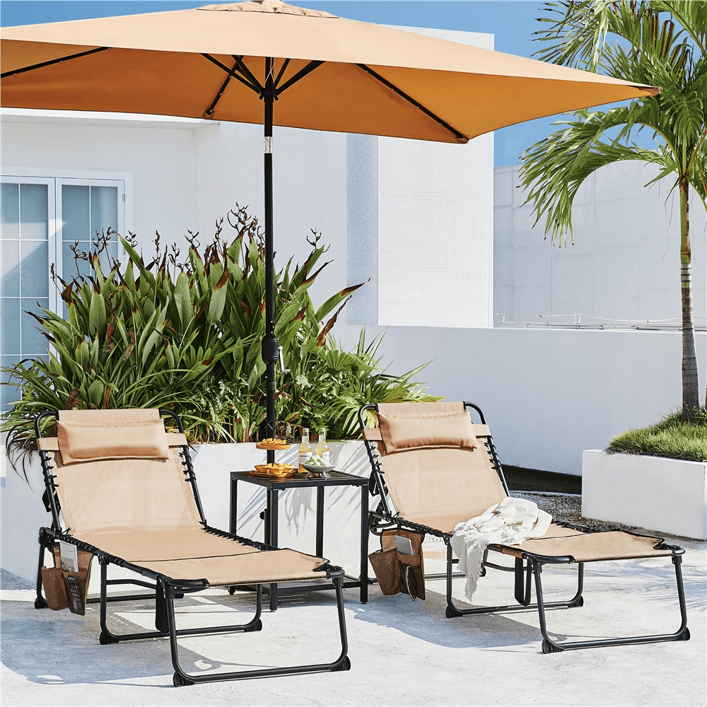 Renwick Outdoor Folding Tanning Chair with Face Hole, Beige