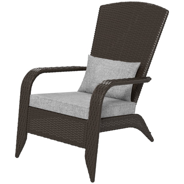 CoSoTower Chaise Adirondack en Osier pour Patio, Chaise Muskoka en Rotin d'Extérieur avec Coussins pour Patio, Jardin, Cour Arrière, Gris