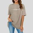 thumbnail image 2 of Women Summer Tops Women's Oversized Letter Print Crew Neck Short Sleeve Tops T Shirt Short Sleeve Casual Loose Blouse Sport Summer Casual Shirt Top Women V Neck Tee Pack Extra Long Violet Khaki 2XL, 2 of 4