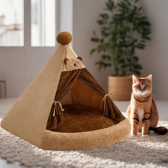 Cama para Gatos Domésticos, Cama para Mascotas, Cama Lavable para Dormir, Suministros para Mascotas, Tienda Suave Autocalentable para Gatos, Cueva Cer L