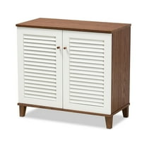 Coolidge Modern and Contemporary White and Walnut Finished 4-Shelf Wood Shoe Storage Cabinet