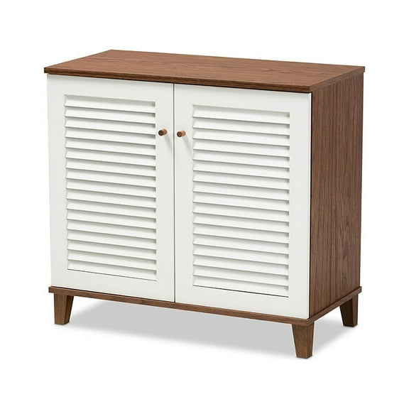 Coolidge Modern and Contemporary White and Walnut Finished 4-Shelf Wood Shoe Storage Cabinet