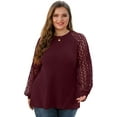 thumbnail image 7 of JWD Plus Size Tops For Women Lace Sleeve Blouse Waffle Knit Long Sleeve Shirts Wine Red-3X, 7 of 7
