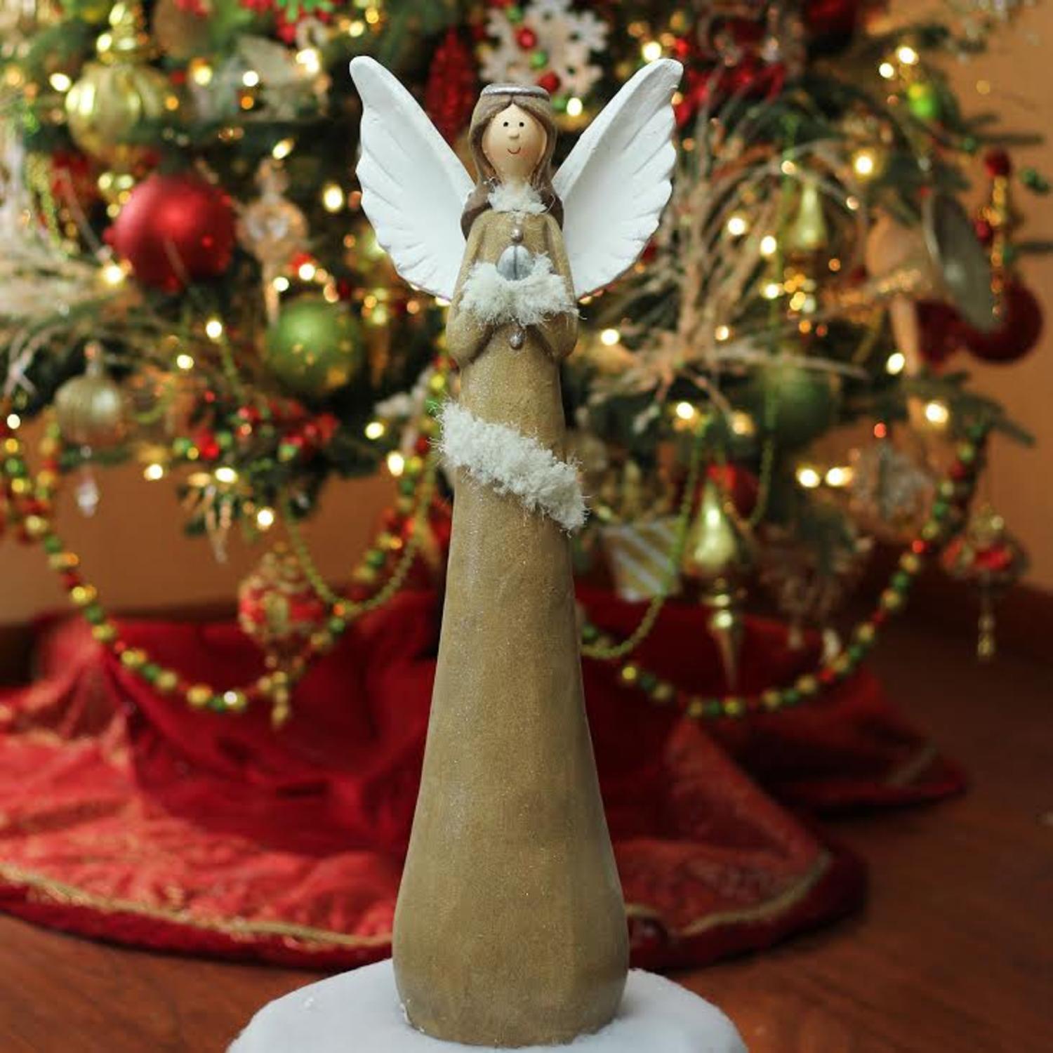 24" Brown and Silver Eco-Friendly Praying Angel Christmas Tabletop Figure